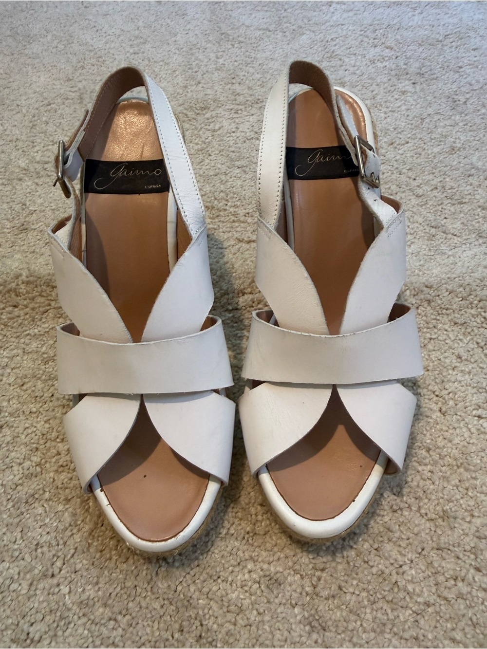 Giimo White Leather Slingback Sandals with Crisscross Straps